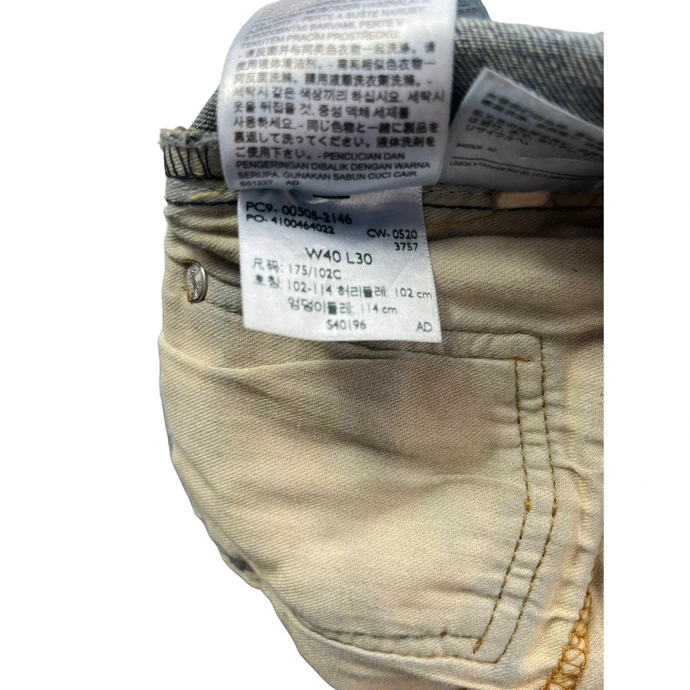 Levi's 505 Mens Tag Size‎ 40x30 Blue Wash Logo High-Rise Distressed Hems Jeans